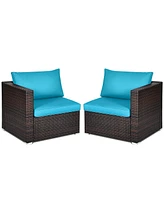 Gymax 4PCS Rattan Corner Sofa Set Patio Outdoor Furniture Set w/ Cushions