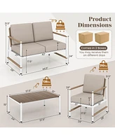 4 Pcs Patio Furniture Set Patio Loveseat Sofa with a Coffee Table 2 Single Couch