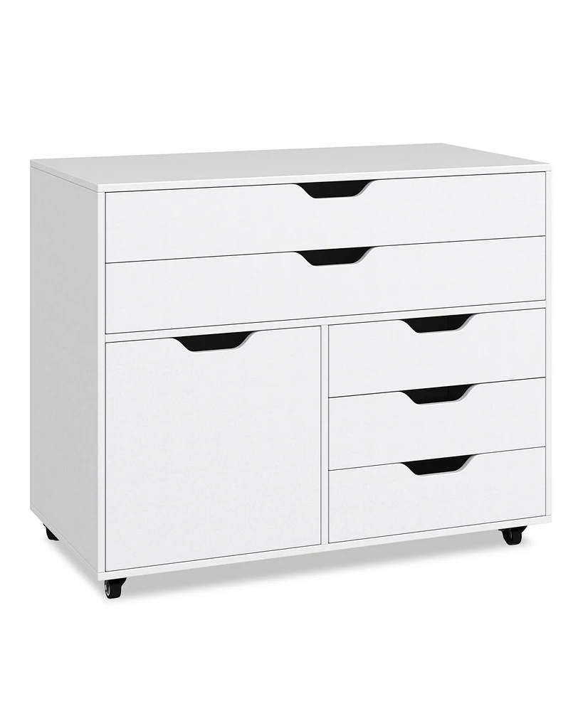 Vertical 5-Drawer Mobile Chest with Door and 5 Casters – Modern Storage Cabinet for Bedroom or Office