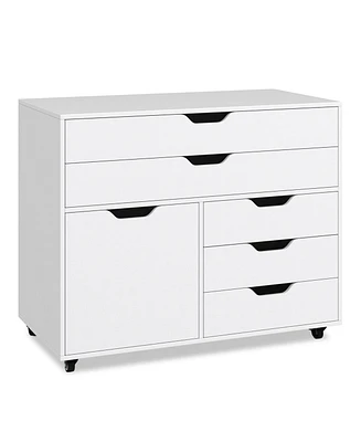 Vertical 5-Drawer Mobile Chest with Door and 5 Casters – Modern Storage Cabinet for Bedroom or Office
