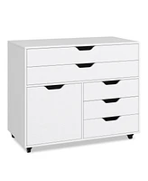 Vertical 5-Drawer Mobile Chest with Door and 5 Casters – Modern Storage Cabinet for Bedroom or Office