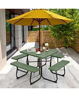 Outdoor Picnic Table with 4 Benches and Umbrella Hole
