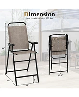 Patio Folding Bar Stool Set of 2 with Metal Frame and Footrest