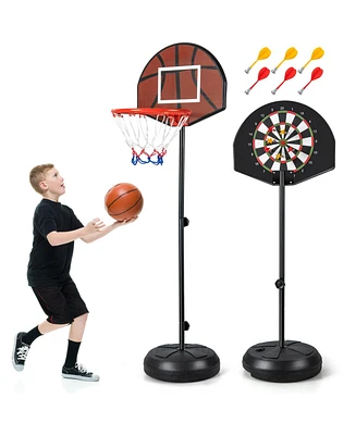 2-in-1 Height Adjustable Kids Basketball Hoop with Dart Board