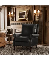 Traditional Raymond Genuine Leather Recliner with Classic Roll-arm