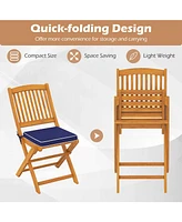 Outdoor Folding Chairs Set of 4 Acacia Wood High-Back Chair with Seat Cushions