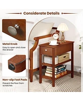 3-Tier Narrow End Table Set of 2 – With Drawer and Storage Shelves for Bedroom or Living Room Organization