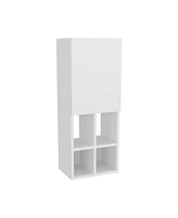 Wall-Mounted Bathroom Cabinet with Door and 4 Open Shelves, White Finish