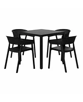 5-Piece Outdoor Metal Frame Square Dining Table Patio Set with Stackable Chairs