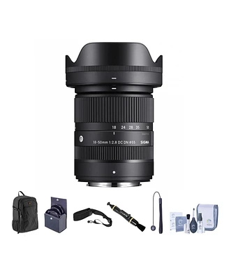 Sigma 18-50mm f/2.8 Dc Dn Contemporary Lens for Fujifilm X, Bundle with Backpack, Camera Strap, 55mm Filter Kit, Lens Cleaner, Cleaning Kit, Lens Cap
