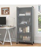 5-Tier Kitchen Baker's Rack with Flip-Up Pc Doors – Microwave Stand with Storage Shelves & Cabinet