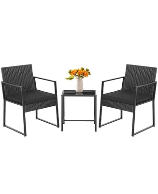 3pcs Patio Furniture Set Heavy Duty Cushioned Wicker Rattan Chairs Table Outdoor