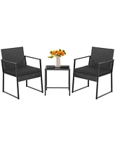3pcs Patio Furniture Set Heavy Duty Cushioned Wicker Rattan Chairs Table Outdoor