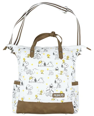 Peanuts Snoopy and Woodstock Convertible Canvas Tote Bag Purse With Backpack Straps And Adjustable Shoulder Strap