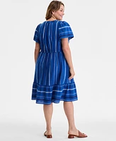 Style & Co Plus Jacquard V-Neck Flutter-Sleeve Dress, Exclusively at Macy's