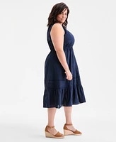 Style & Co Plus V-Neck Sleeveless Lace-Inset Midi Dress