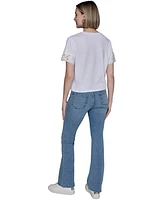 Karl Lagerfeld Paris Petite Short-Sleeve Cutout Knit Top