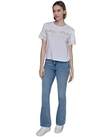 Karl Lagerfeld Paris Petite Short-Sleeve Cutout Knit Top