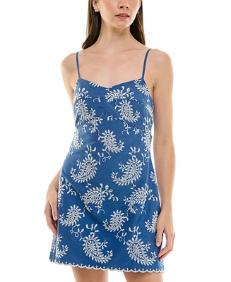 Trixxi Juniors' Emma Paisley-Embroidered Tie-Back Mini Dress