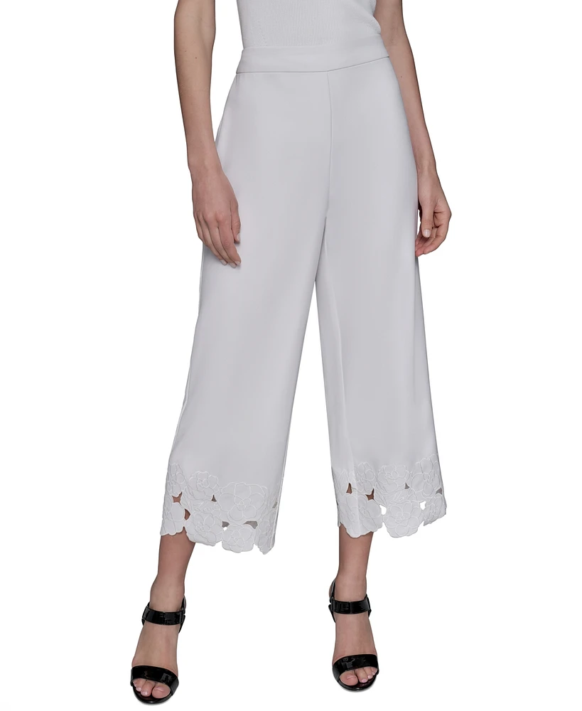 Karl Lagerfeld Paris Petite Mid-Rise Cutout-Flower Pants
