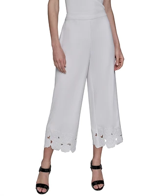 Karl Lagerfeld Paris Petite Mid-Rise Cutout-Flower Pants