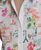Karl Lagerfeld Paris Petite Short-Sleeve Multi-Print Camp Shirt