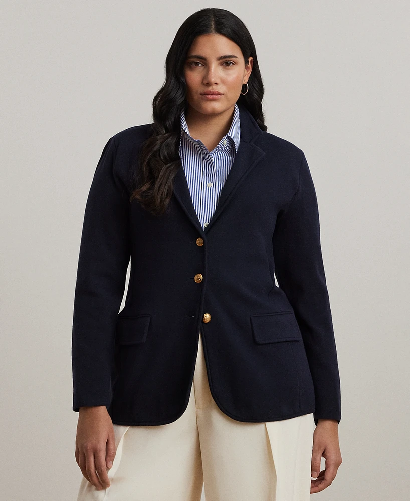 Lauren Ralph Women's Plus Combed Cotton Single-Breasted Blazer
