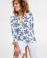 Jm Collection Petite Floral-Print Johnny-Collar Tunic, Exclusively at Macy's