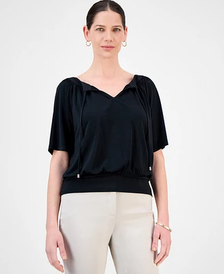 Jm Collection Women's Split-Neck Banded Bottom Top, Exclusively at Macy's