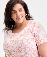Style & Co Plus Printed Scoop-Neck Top, Exclusively at Macy's
