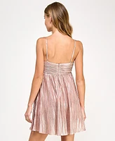 Seni & Cade Juniors' Metallic Pleated Fit Flare Dress