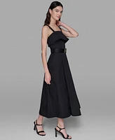 Karl Lagerfeld Paris Women's Square-Neck Belted Fit & Flare Dress
