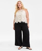 On 34th Trendy Plus Size Crochet Scalloped Tank Top Cotton Gauze Smocked Waist Wide Leg Pants Exclusively At Macys