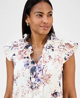 Robbie Bee Women's Printed Ruffle-Neck A-Line Dress