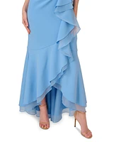 Adrianna Papell Women's Sleeveless Ruffled High-Low Gown