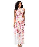 Betsy & Adam Women's Floral Print Ruffled Sleeveless Gown