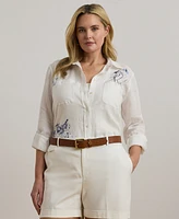 Lauren Ralph Plus Relaxed-Fit Print Roll-Tab Sleeve Shirt