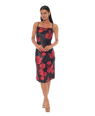 Bebe Women's Print Satin Slip Midi Dress