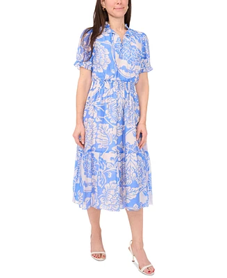 Sam & Jess Petite Printed Lawn Smocked-Waist Maxi Dress