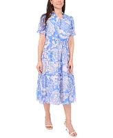 Sam & Jess Petite Printed Lawn Smocked-Waist Maxi Dress