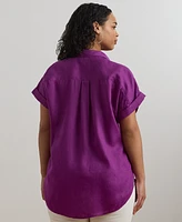 Lauren Ralph Lauren Plus Size Relaxed-Fit Linen Short-Sleeve Shirt