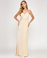 Seni & Cade Juniors' Satin Chain-Trim Long Dress