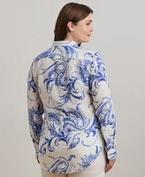 Lauren Ralph Plus Relaxed-Fit Paisley Linen Shirt