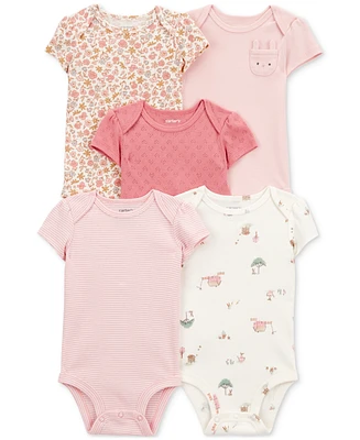 Carter's Baby Girls Cotton Bodysuits, 5 Pack