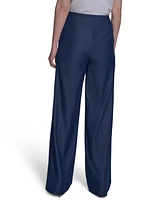 Halston Women's Denim-Like Mid-Rise Wide-Leg Pants