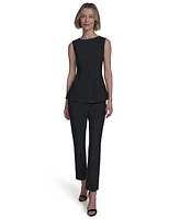 Halston Women's Sleeveless Round-Neck Peplum Top