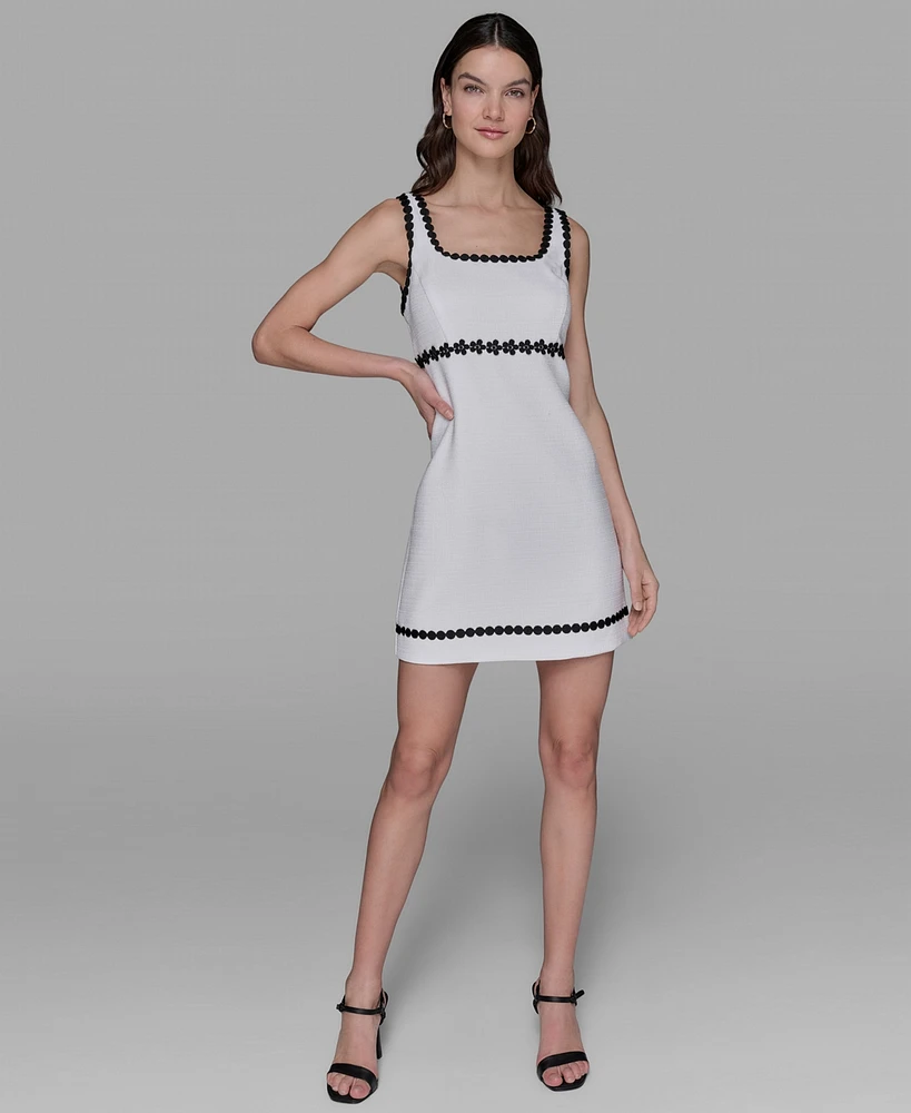 Karl Lagerfeld Paris Women's Tweed Contrast-Trim Square-Neck Dress