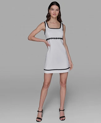 Karl Lagerfeld Paris Women's Tweed Contrast-Trim Square-Neck Dress
