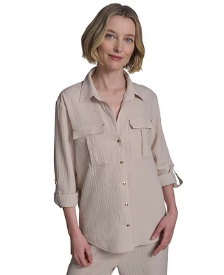 Halston Women's Collared Roll-Tab Button-Up Shirt