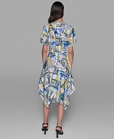 Karl Lagerfeld Paris Women's Printed Scene Belted High-Low Shirtdress